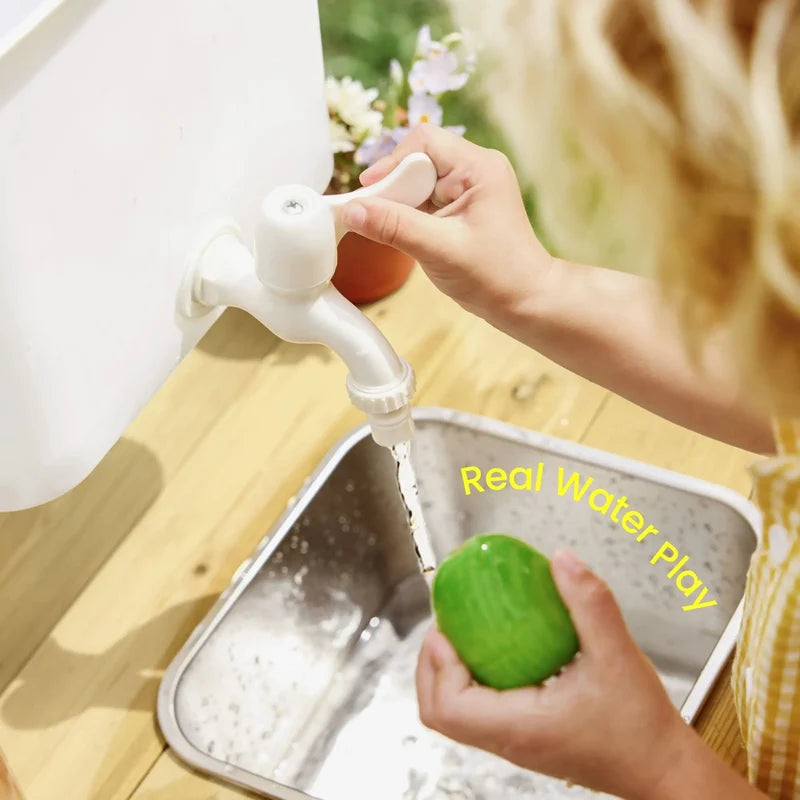 Tiny Land® Mud Kitchen - DuoPlay Outdoor Play Kitchen for Kids – working faucet and sink feature