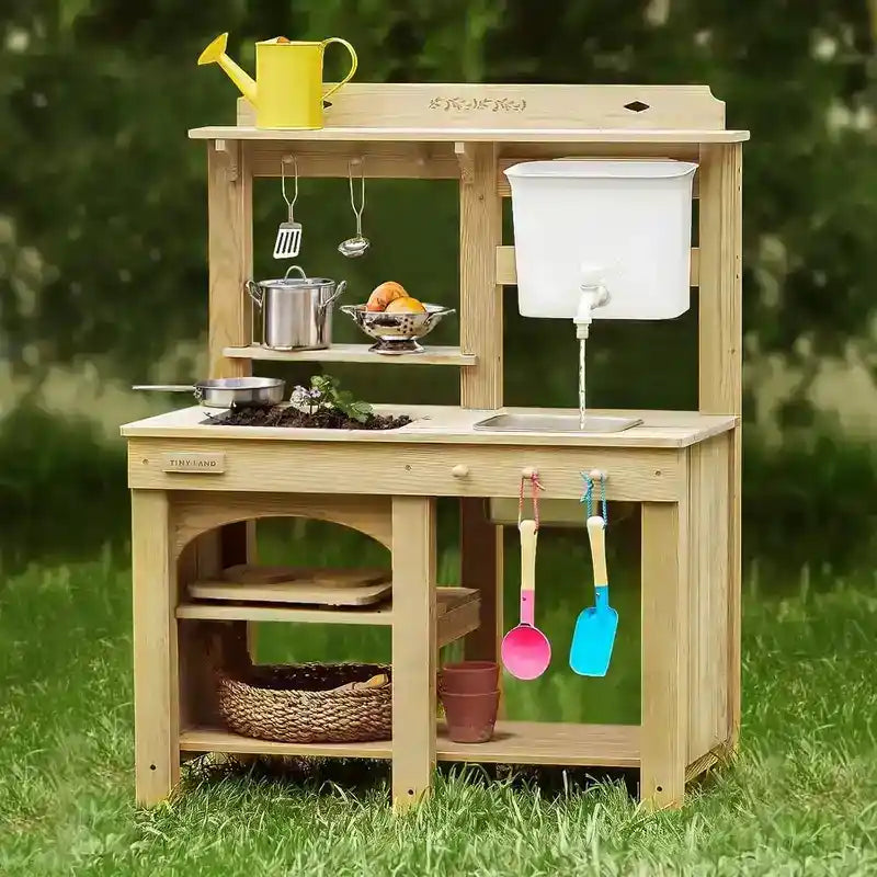 Tiny Land® Mud Kitchen - DuoPlay Outdoor Play Kitchen for Kids – complete outdoor mud kitchen