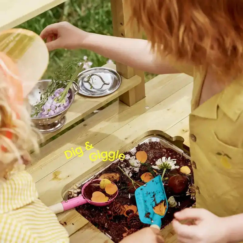 Tiny Land® Mud Kitchen - DuoPlay Outdoor Play Kitchen for Kids – outdoor play feature view