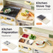Tiny Land® BistroSwitch Play Kitchen – Green countertop shown in stove and food-prep configurations