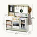Tiny Land® BistroSwitch Play Kitchen – Green kitchen dimension guide with staged food and accessories