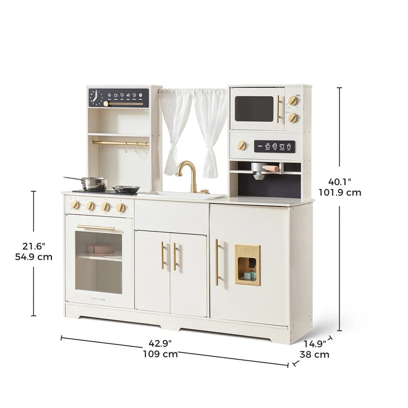 Tiny Land® Play Kitchen with Running Water - Iconic Aqua Kitchen in Cream – child using play kitchen