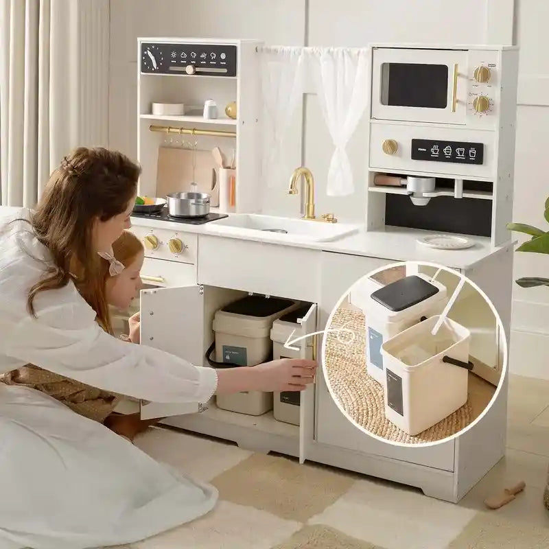 Tiny Land® Play Kitchen with Running Water - Iconic Aqua Kitchen in Cream – faucet and sink detail
