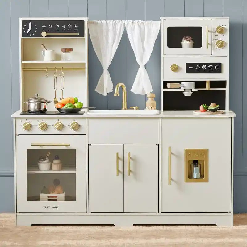 Tiny Land® Play Kitchen with Running Water - Iconic Aqua Kitchen in Cream – complete cream play kitchen