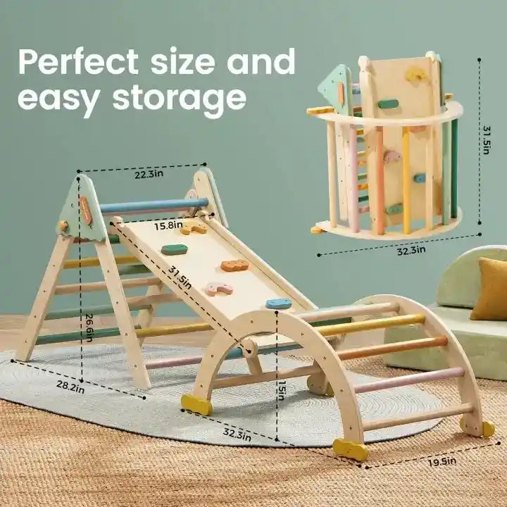 Tiny Land® 7-in-1 Morandi Pikler Triangle Set – compact configuration view