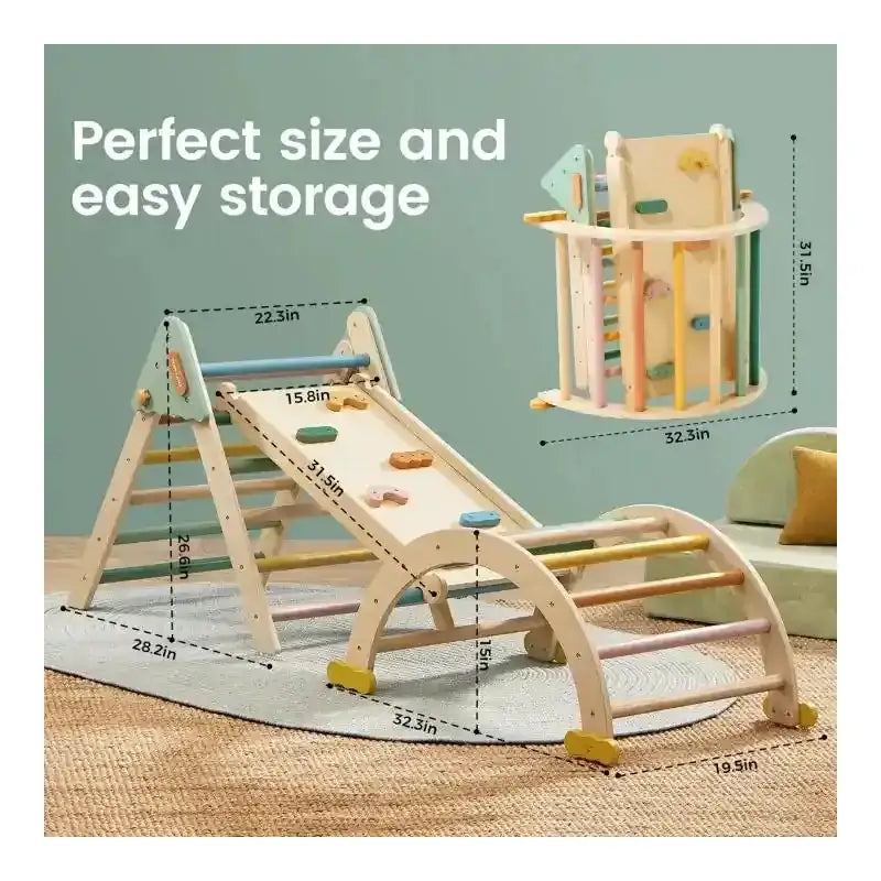 Tiny Land® 7-in-1 Morandi Pikler Triangle Set – compact configuration view