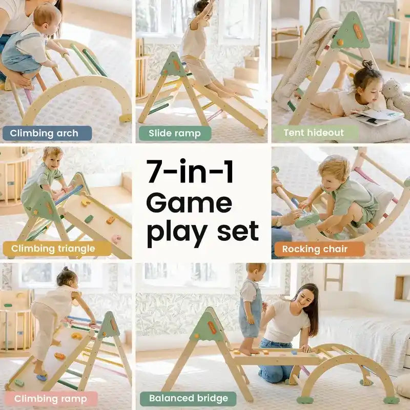 Tiny Land® 7-in-1 Morandi Pikler Triangle Set – reversible ramp detail