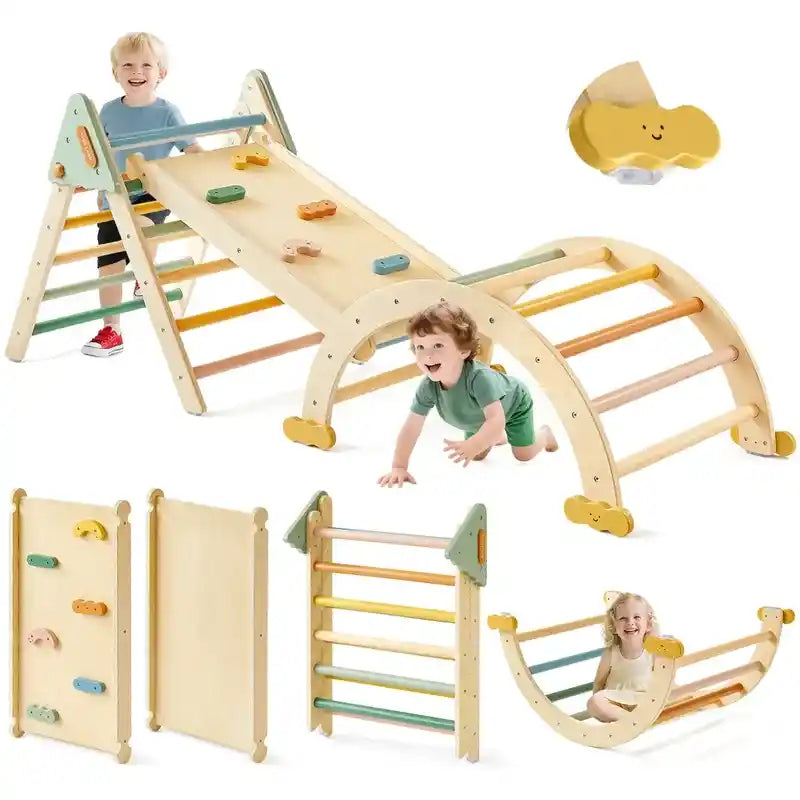 Tiny Land® 7-in-1 Morandi Pikler Triangle Set – indoor play configuration