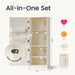 Tiny Land® Play Kitchen Accessories – Play Kitchen Fridge: Wooden Cabinet Refrigerator for Kids – Fridge dimension guide with wall restraint and four magnetic decorations