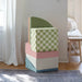 Tiny Land® PlayNest Climbing Blocks - Morandi – six Morandi foam pieces stacked beside a curtain