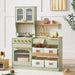 Tiny Land® Wooden Play Kitchen with Storage for Creative Toddlers – Sage kitchen with cookware, four bins and staged play food