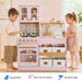 Tiny Land® Wooden Play Kitchen with Storage for Creative Toddlers – Two children pretending to cook at the Sakura Pink kitchen