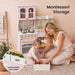 Tiny Land® Wooden Play Kitchen with Storage for Creative Toddlers – Parent and child sorting a bin beside the Sakura Pink kitchen