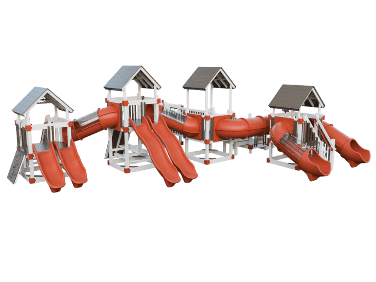 Tiny Wonderland Preschool Playground in white, terracotta, and gray