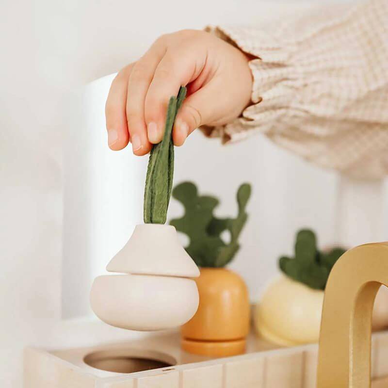 Tiny Land Honey Kitchenett Pretend Play Wooden Garlic Up Close
