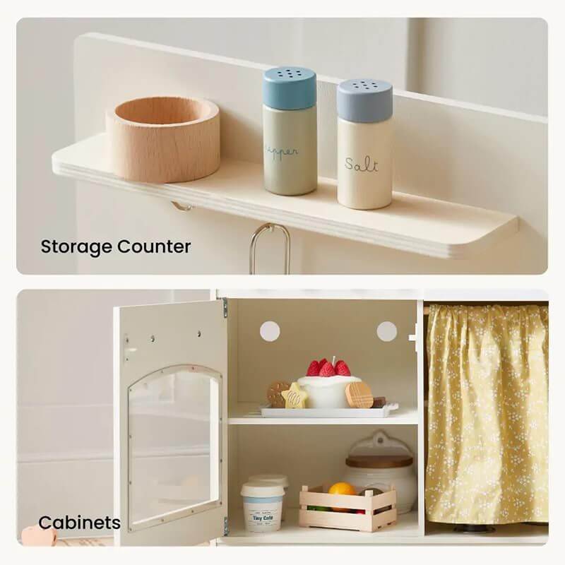 Tiny Land Wooden Honey Kitchenett for Kids Storage Counter and Cabinets