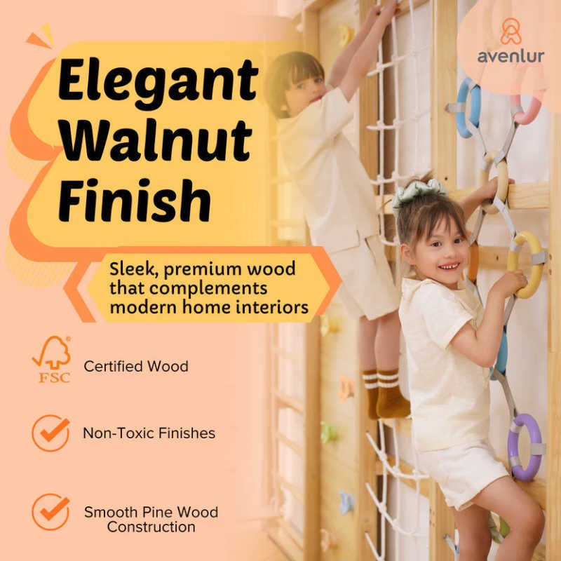 Walnut Modular Swedish Ladder Jungle Gym - 79 Inch Wall Mounted specs