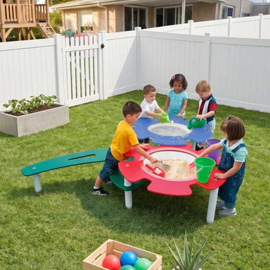 water table in a preschool yard with kids playing.