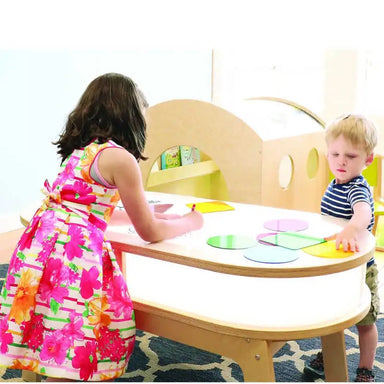 Whitney Plus Radiant LED Sensory Light Table WB0737 – Two children exploring shapes on the illuminated tabletop