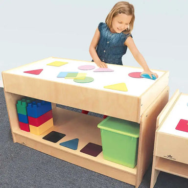 Whitney Brothers® Superbright LED Large Sensory Activity Light Table (WB0742) – Child exploring colorful shapes on the large illuminated surface