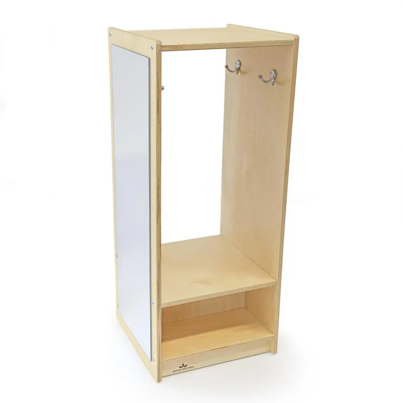 Toddler Dress Up Center WB0880 – Empty dress-up center showing hooks, full-length mirror and lower shelf