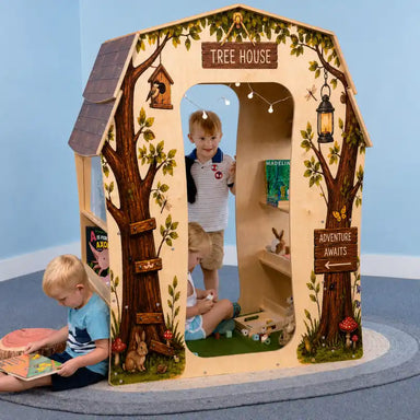 Treehouse Reading Nook - WB1531 – kids reading and exploring the treehouse nook in a classroom