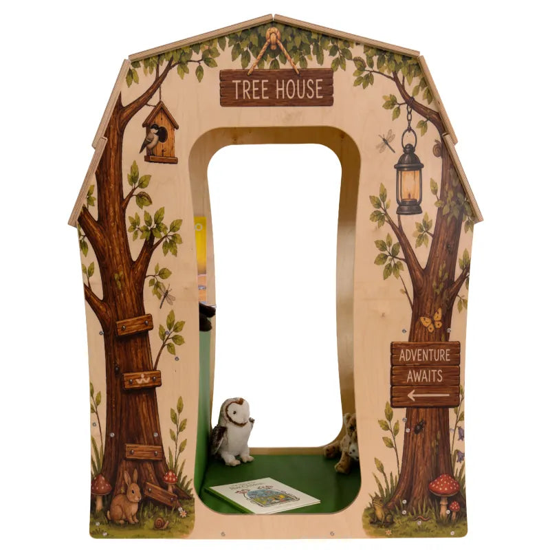 Treehouse Reading Nook - WB1531 – front view styled with a book and toy on the cushioned floor