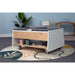 Whitney Brothers Mobile Two Tub Sand and Water Table (WB4048) - open tubs with activity supplies stored on the lower shelf