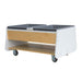 Whitney Brothers Mobile Two Tub Sand and Water Table (WB4048) - front angle with two gray tubs, open lower shelf and locking casters