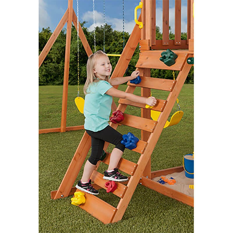 woodlands_wooden_swing_set_little_girl_climbing