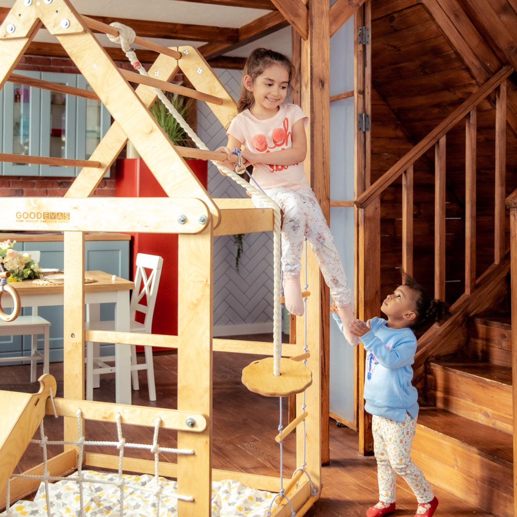 Wooden playhouse store with ladder